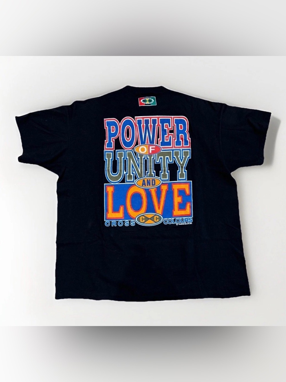 Vintage 90s Cross Colours T-Shirt Size XL Power of Unity & Love Streetwear Tee